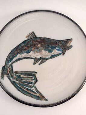 Dan Barnett Art Pottery Fish Plate SIGNED Display Dish Handmade 11" Washington